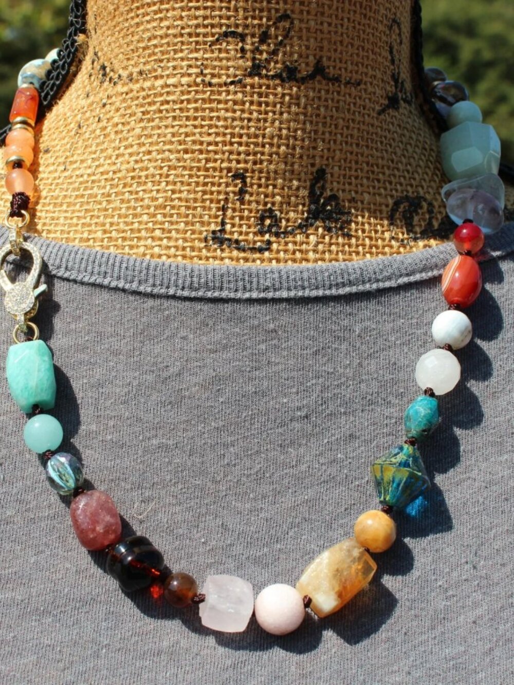 Chunky Gemstone Necklace with Aventurine, Amethyst & Agate Beaded Jewelry Statem